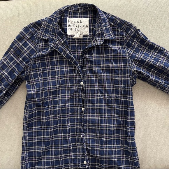 🆕 Frank & Eileen plaid purple blue linen Barry shirt medium - Picture 4 of 14